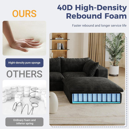 157.6" Oversized U Shaped Modular Boneless Sofa with 2 Ottomans, Cloud Sectional Couches for Living Room, Deep Seat Corduroy