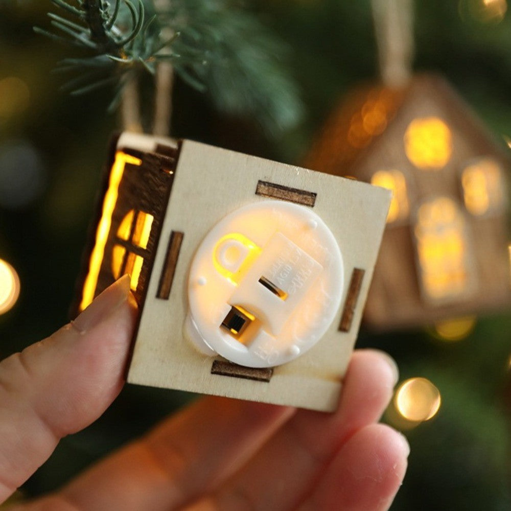 New Luminous Wooden House Christmas Pendants New Year Creative Xmas Tree Ornaments Gifts Pendant Christmas Decorations