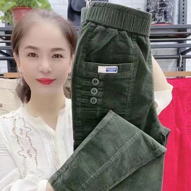 Women Warm Spring Winter Button Pockets Ruffles Vintage Big Large Plus Sizes Casual Party Fashion Loose Pant