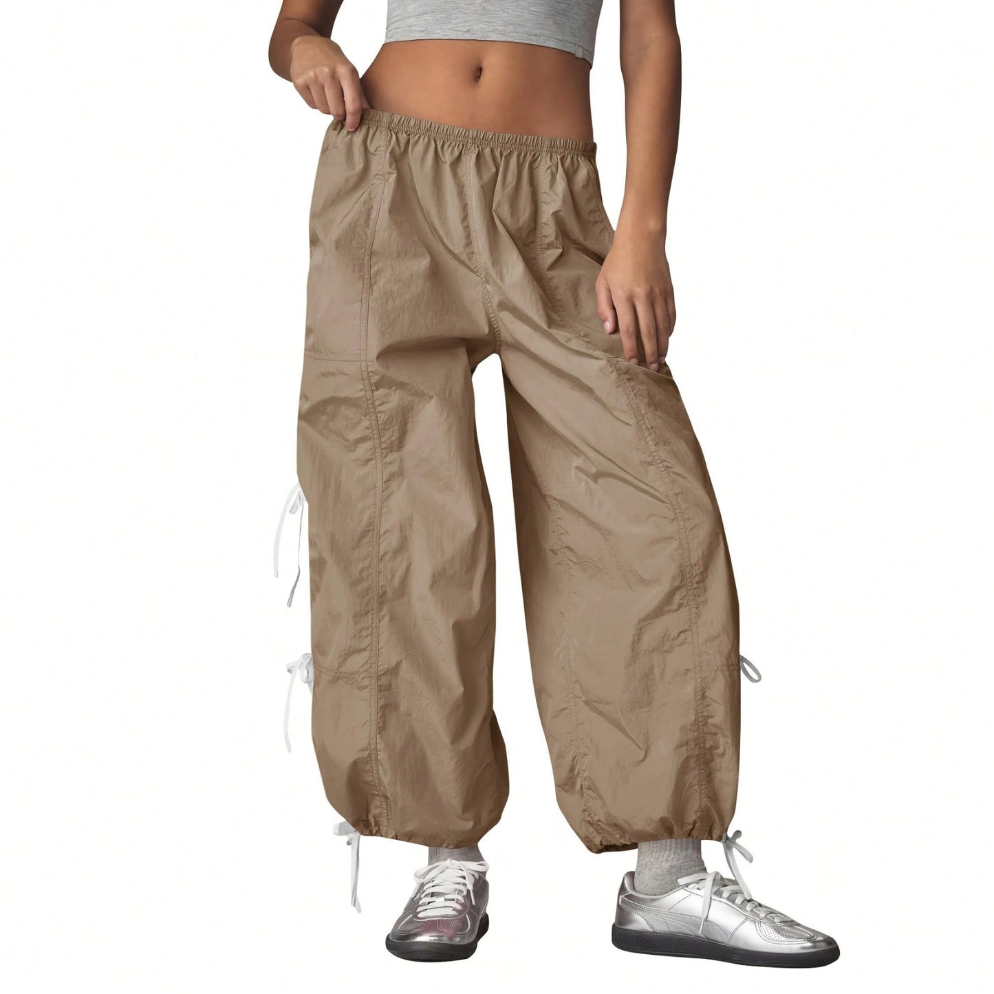 Fisoew Womens Wide Leg Track Pants Casual Elastic Waist Bow Tie Y2K Baggy Sweatpants with Pockets