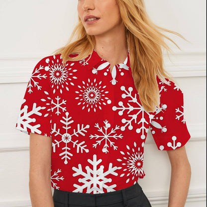 Shirt summer casual short-sleeved lapel Christmas element pattern women's tops personality fashion women's clothing
