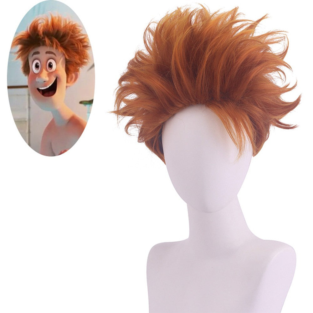 Short Curly Orange Cosplay Wig for Men Synthetic Heat Resistant Hair with Free Wig Cap Halloween Party Costume