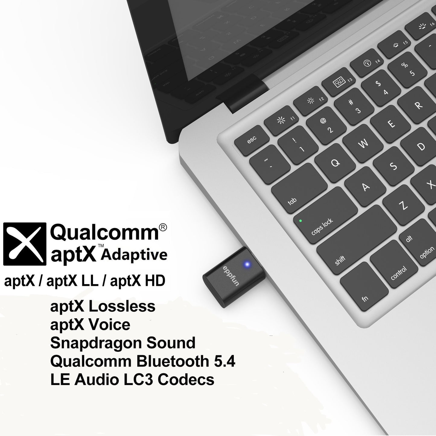 eppfun LE Audio LC3 Bluetooth5.4 Audio Transmitter aptX-LL/HD Type-c Wireless Stereo Music Adapter with Auracast for PC TV PS4/5