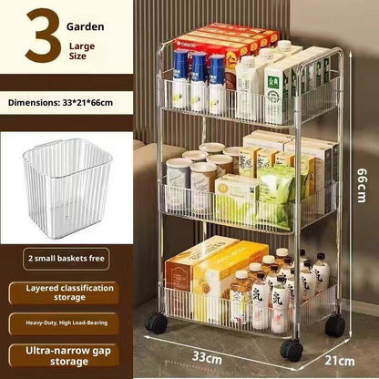 Prateleira de armazenamento móvel para banheiro para lanches, brinquedos e cosméticos multi-camadas, carrinho pequeno transparente