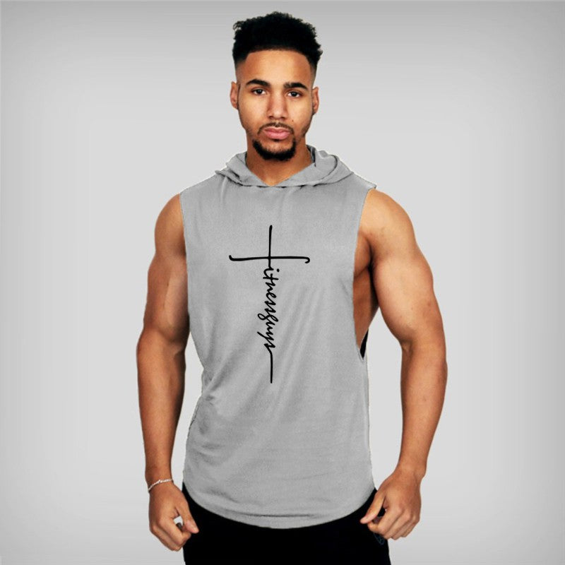 Gym Fitness Loose Sleeveless Vests Street Hip Hop Basketball Hooded Tank Tops Cotton Breathable Shirt Mens Bodybuilding Hoodie