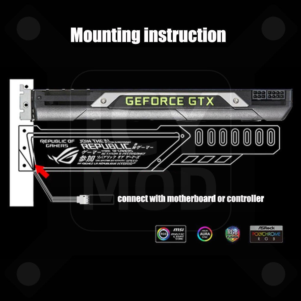 Placa de Vídeo Suporte Horizontal de Alumínio para GPU 5V3Pin VGA Holder RGB MSI ROG NVIDIA A-RGB Metal AURA 12V MOD Personalizável