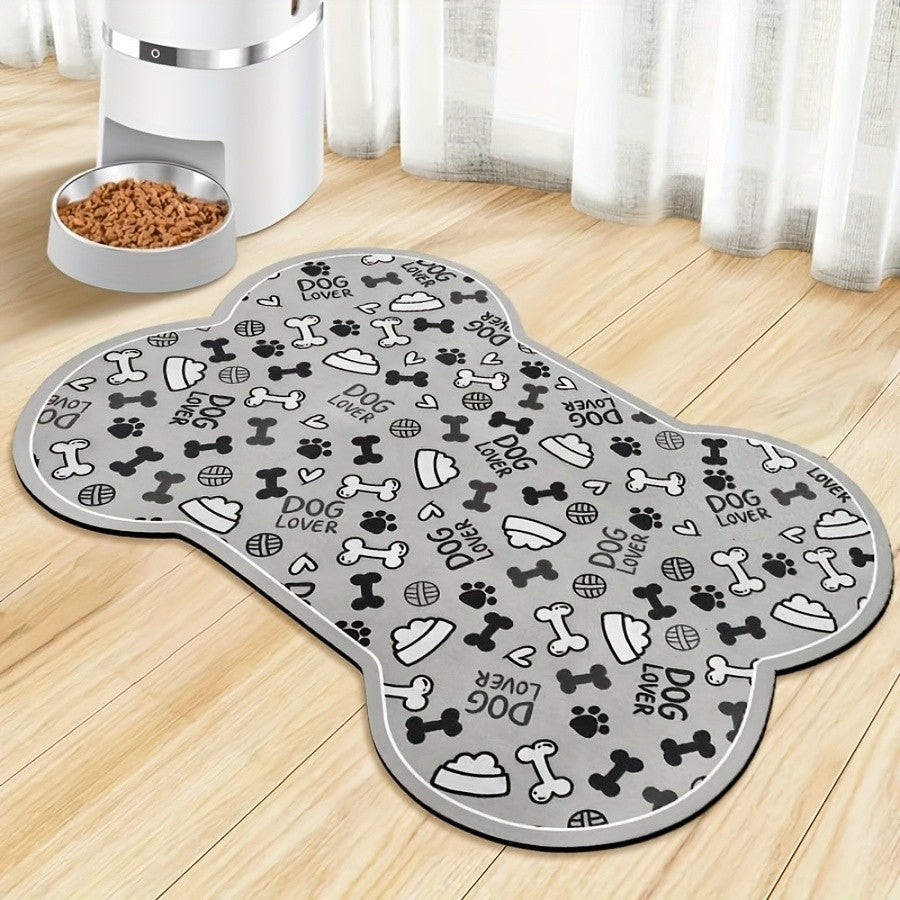 Tapete de Alimentação para Pets em Formato de Osso VIKAMA Tapete de Diatomáceas Desenho Animado Fofo Tapete de Chão Impermeável e Resistente à Sujeira Decoração para Casa
