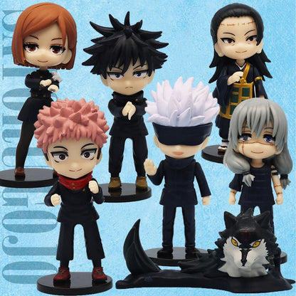 7 Peças/Pacote Q Posket Jujutsu Kaisen 9cm Boneco Satoru Gojo Itadori Yuji Geto Suguru Nobara Megumi Coleção Personagens Enfeites
