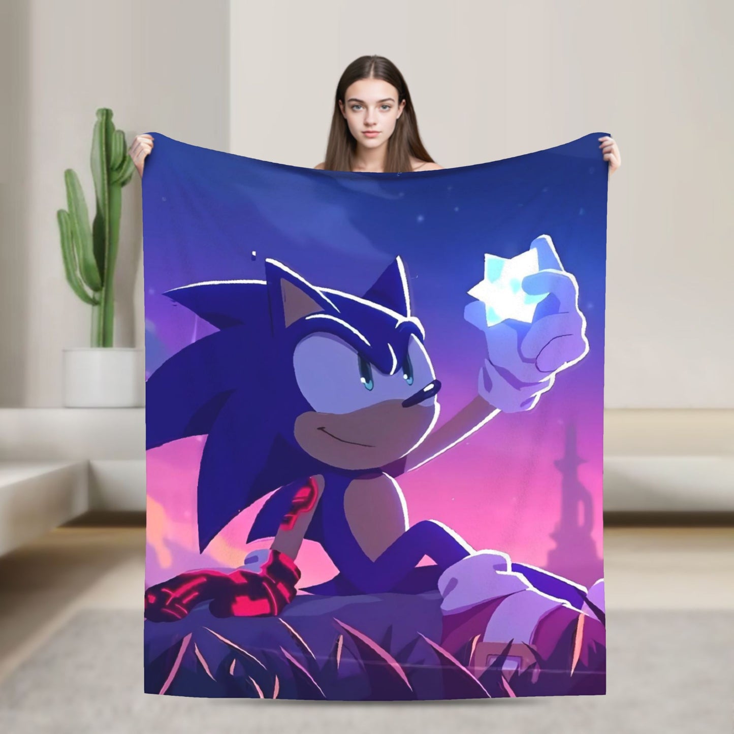 Manta Macia com Estampa de Pelúcia S-Sonic Retrô Desenho Animado Para Ar Livre Decorativa Flanela Cobertor de Cama