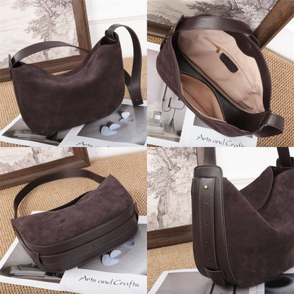 Burminsa Suede Genuine Leather Hobo Shoulder Bags For Women 2025 Luxury Designer Crescent Crossbody Purses Work Ladies Handbags
