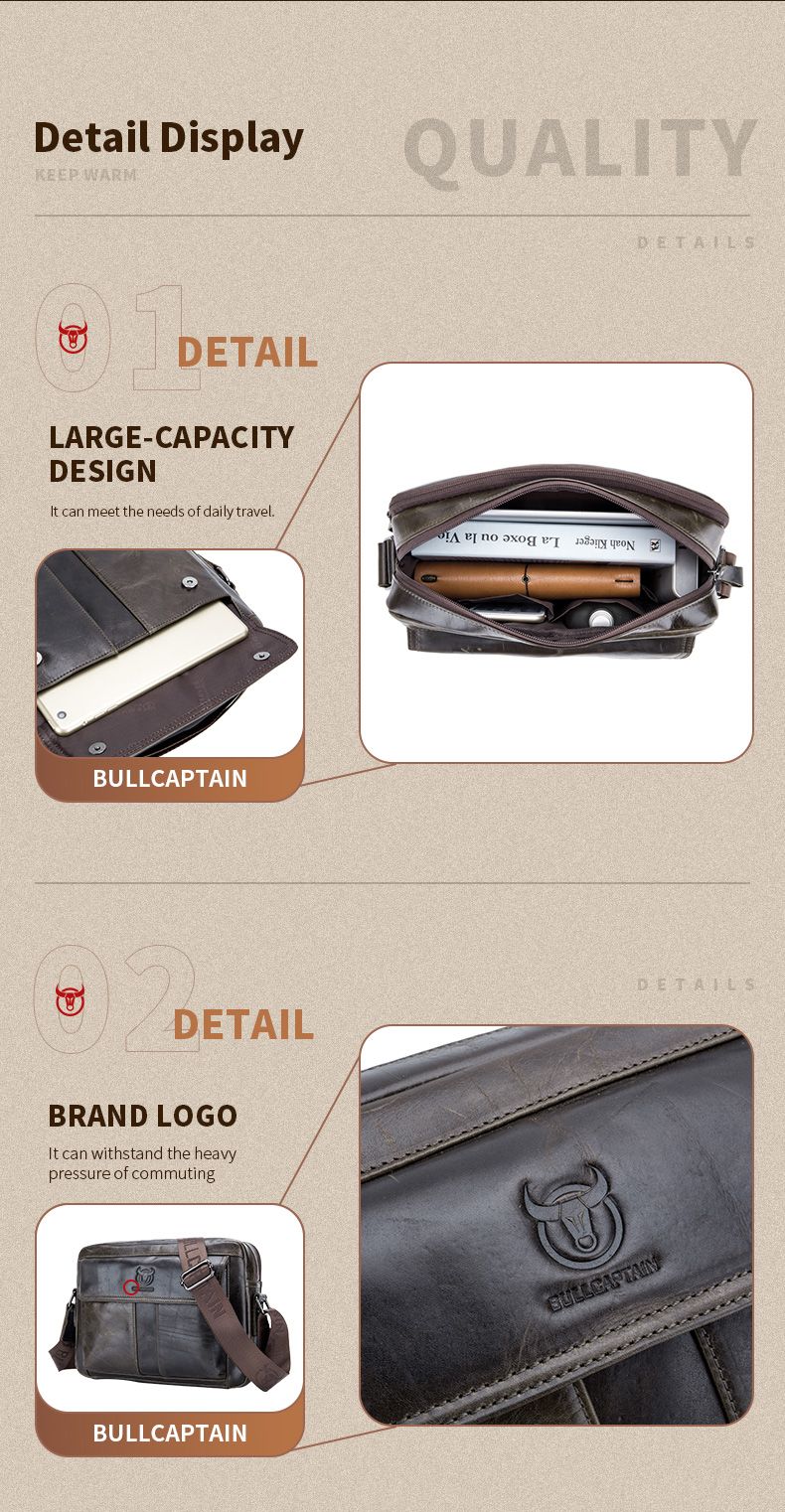 BULLCAPTAIN Genuine Leather Men's Crossbody Bag Large Capacity Casual Multifunctional Handbag A Fashion Business Briefcase