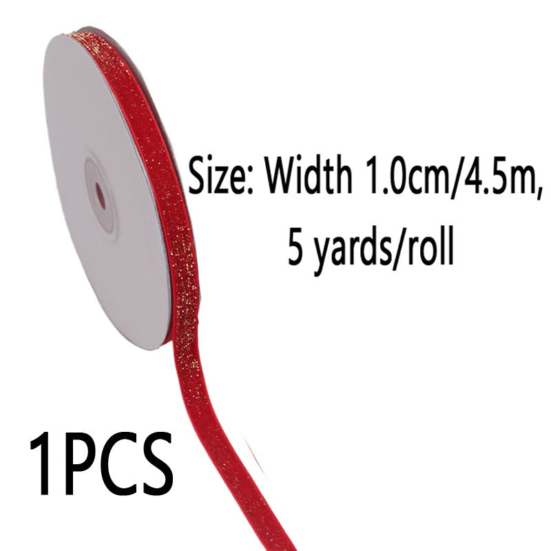6/10/20/38mm Christmas Velvet Bow Gift Ribbon Packaging DIY New Year Red Velvet Gold Glitter Festival Ribbon for DecorationDD14