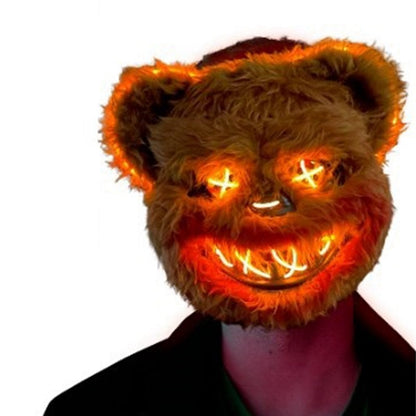 Halloween Cosplay Party Luminous LED Light Face Mask Make-up Horror Rabbit Bear Mask Headgear Cartoon Animal Carnival Head Cover