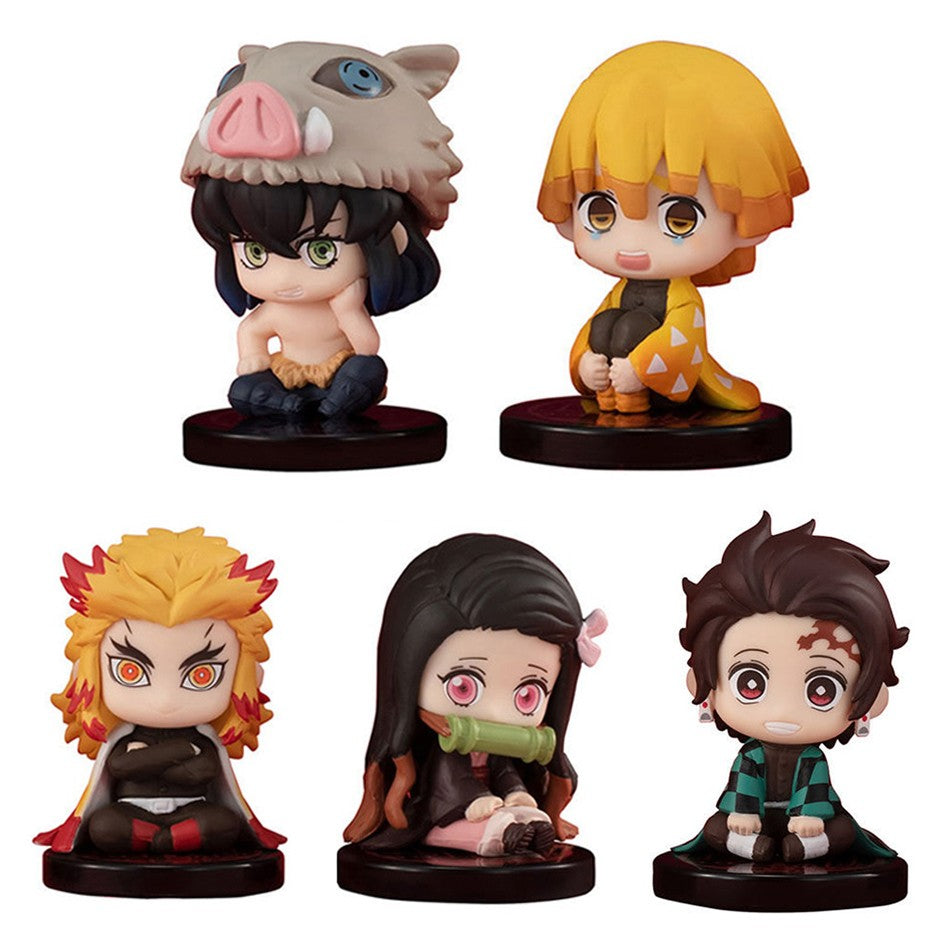 Atacado de Bonecos em Miniatura Q Posket Demon Slayer 5pçs 10pçs 15pçs Kits Kimetsu No Yaiba Pequenas Bonecas de PVC Decoração de Mesa