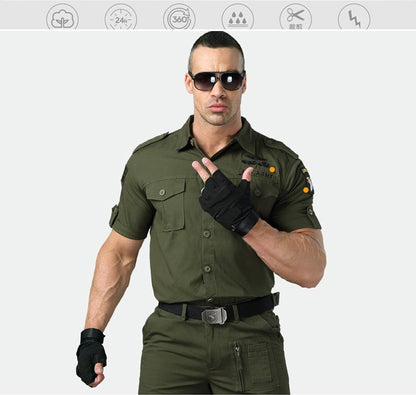 Short Sleeved Shirts Men Tactical T-shirt Spring Summer Workwear Cotton Vintage Shirt  Army Embroidery Pocket Cargo Tees