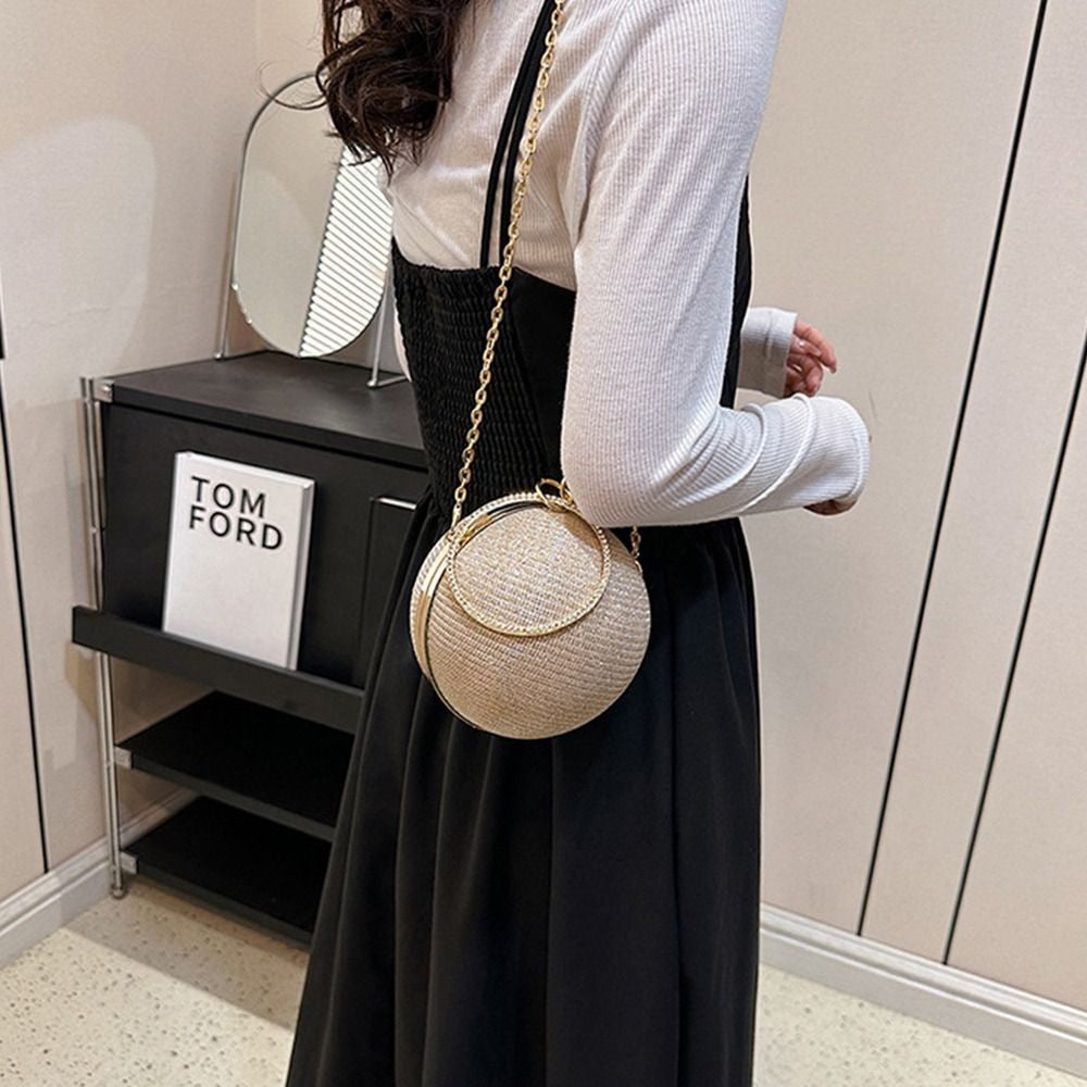 Fashion Circular Evening Bag Luxury Wedding Party Shoulder Bags Elegant Rhinestone Decorative Chain Banquet Clutch Handbags