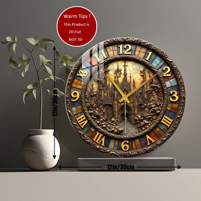 Tempered Glass Wall Clock Gothic Castle Clock Tower Suitable For Wall Decor or Tabletop Display Anywhere