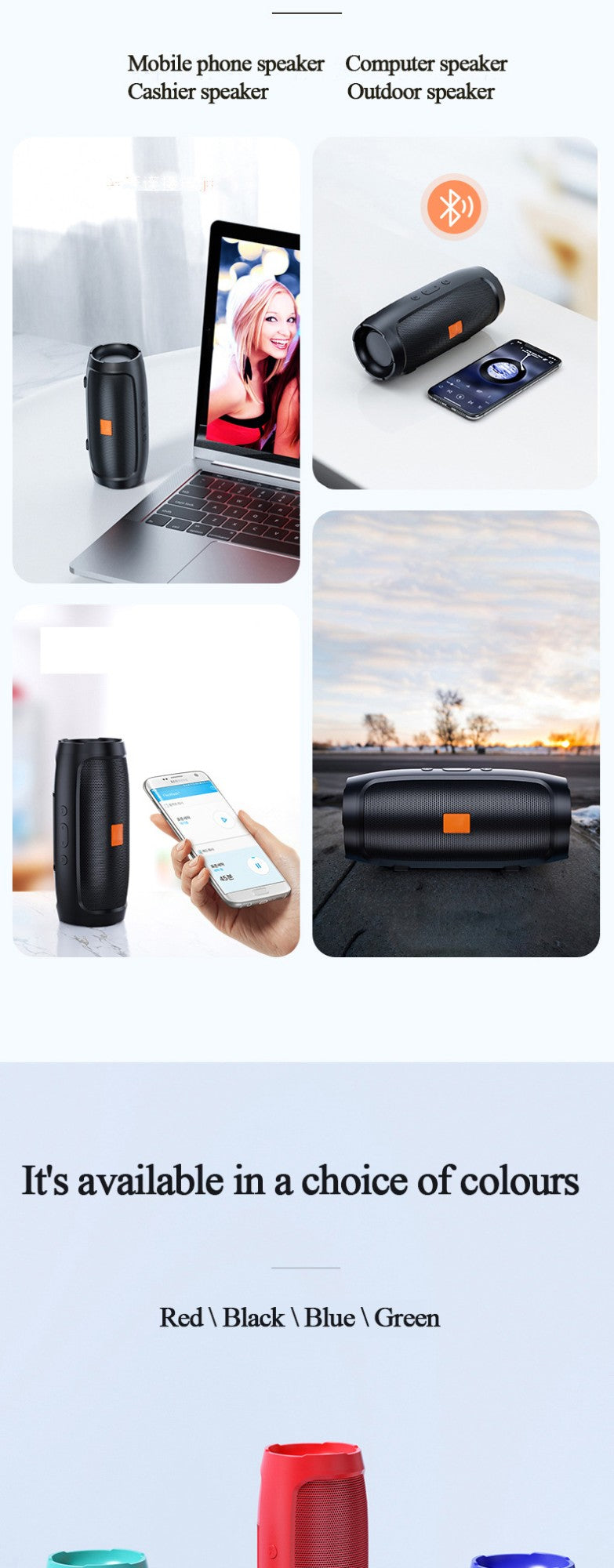 Caixa de som Bluetooth JBJ007, subwoofer, alto-falante estéreo portátil pequeno para ambientes externos, alto-falante sem fio Bluetooth inteligente para casa