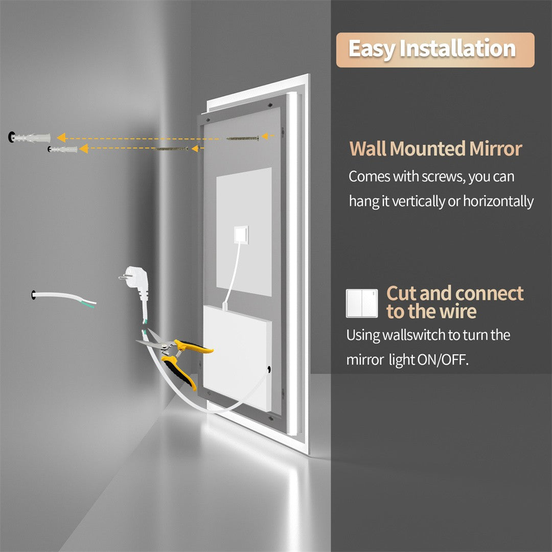 LUVODI 28x36 inch Illuminate Bathroom Mirror with Light Backlit Dimmable Defog Wall-mounted Bath Mirror