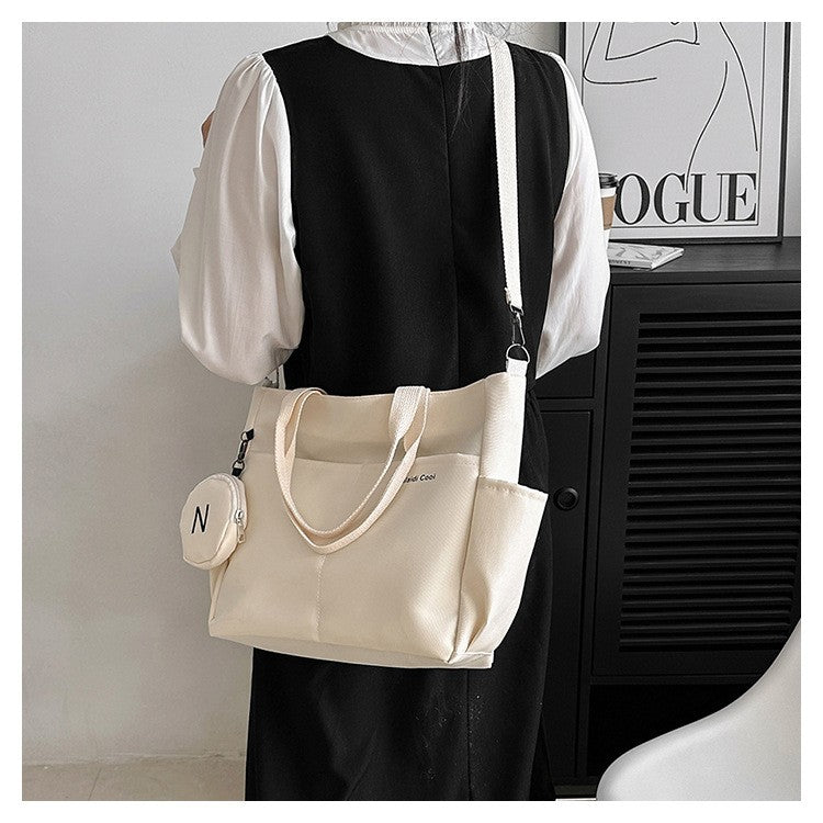 Minimalist Nylon Tote Bag, Oxford Waterproof Handbag Shoulder Crossbody Bag with Pocket, Effortless Style for Women Daily Errand