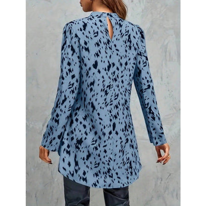 Plus Size New Elegant Women's Loose Long Sleeve Shirt Half High Collar Leopard Print Versatile Shirt Commute Style