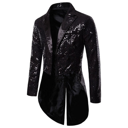 Fashionable Tailcoats for Men's Party Stage Banquets Nightclubs Performances Sequins Designs Slim Fit Blazer Masculino