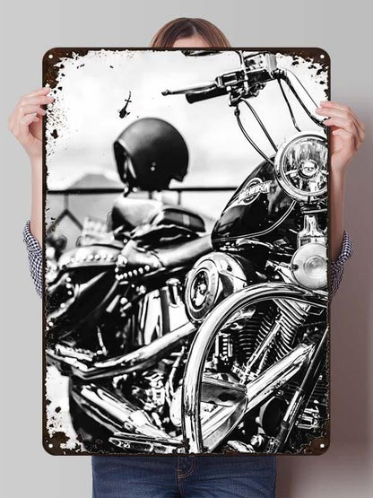 Letreiro de Flandres H-Harley Pôster de Motocicleta Decoração Estética de Quarto Masculino Placas de Metal Personalizadas para Garagem Decoração de Parede Retrô para Casa
