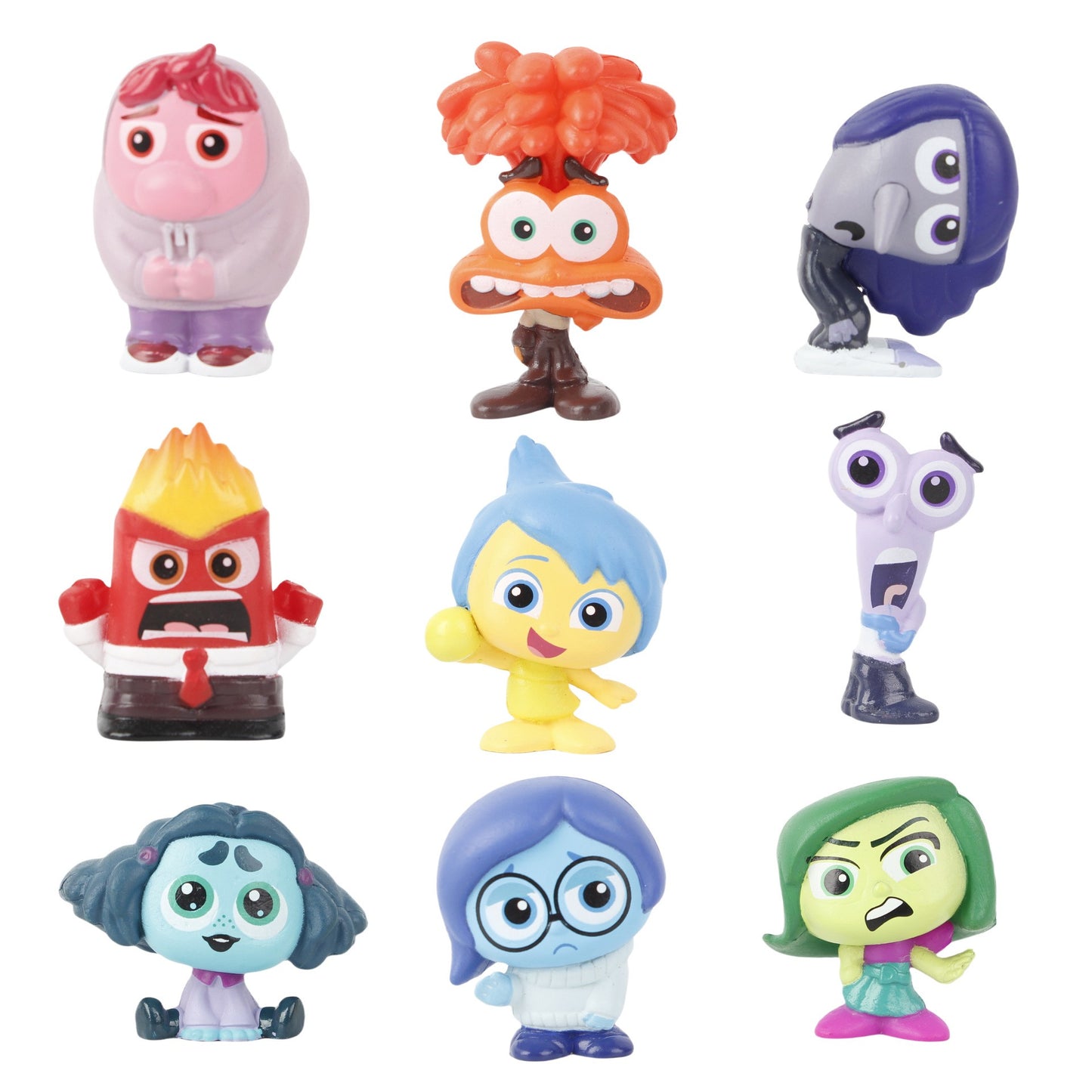 9Pcs/Set Mini Divertidamente 2 Bonecos de Ação Filme Desenho Animado Alegria Ansiedade Raiva Tristeza Nojinho Medo Modelo Bonecos Brinquedo Presente Infantil