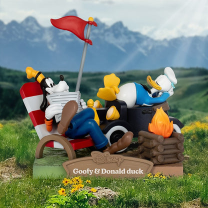 Disney Mickey Minnie Camping Series Figurine - Cartoon Mouse Donald Duck Goofy Chip 'n' Dale Pluto Toy Model for Collectors