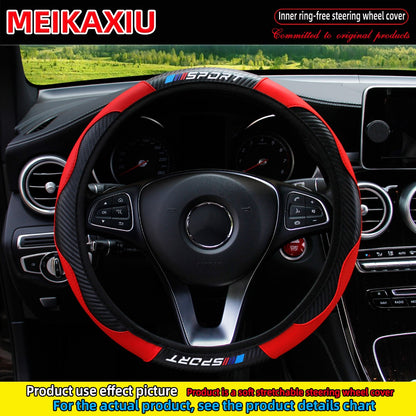 3PCS PU Leather Carbon Fiber Sport Car Steering Wheel Cover Handbrake Gearshift Automotive Accessories Rimless Design