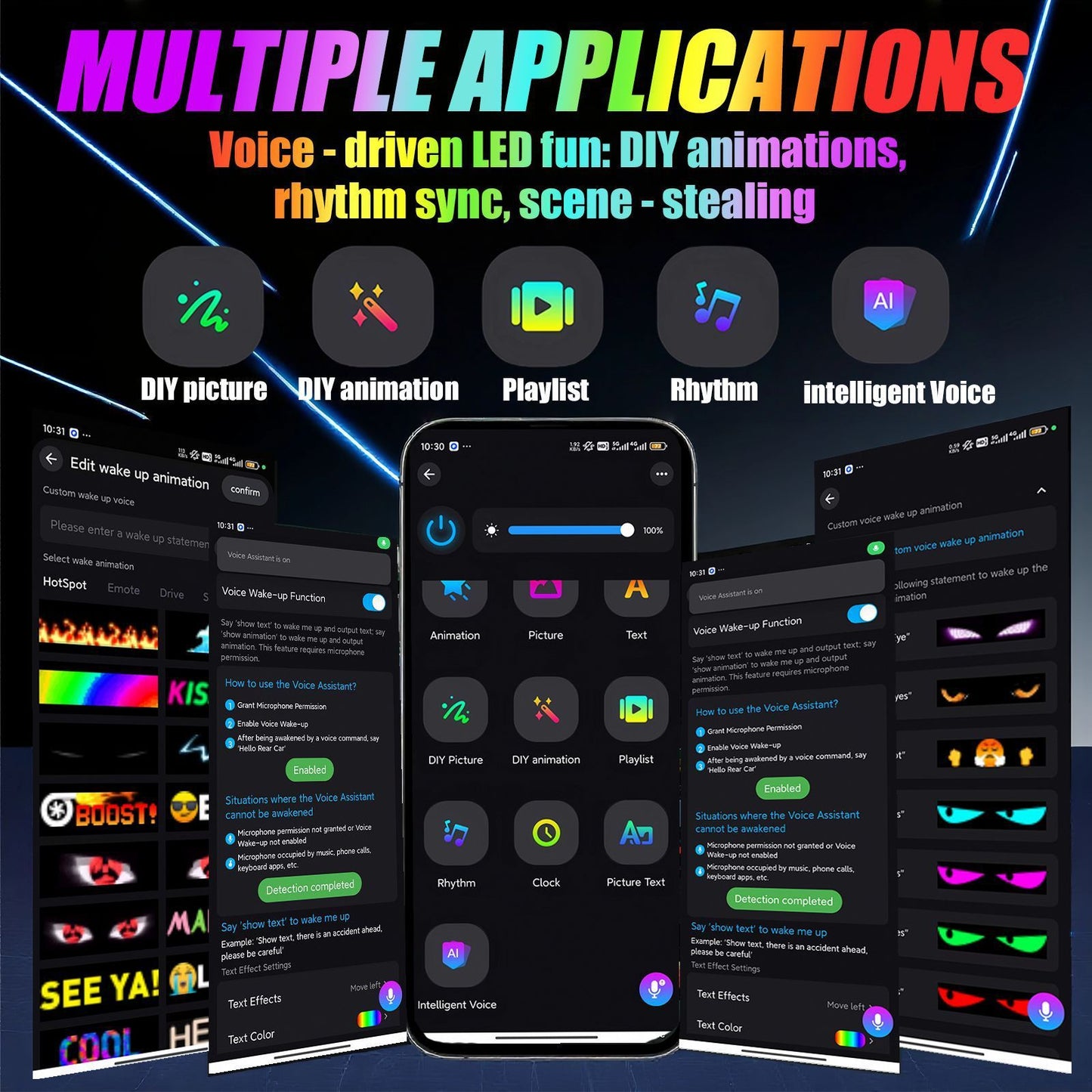 Motorcycle Screen Devil's Eye AI Voice Control LED Display USB Pixel Panel Lights APP Programmable Flexible RGB Matrix Screen