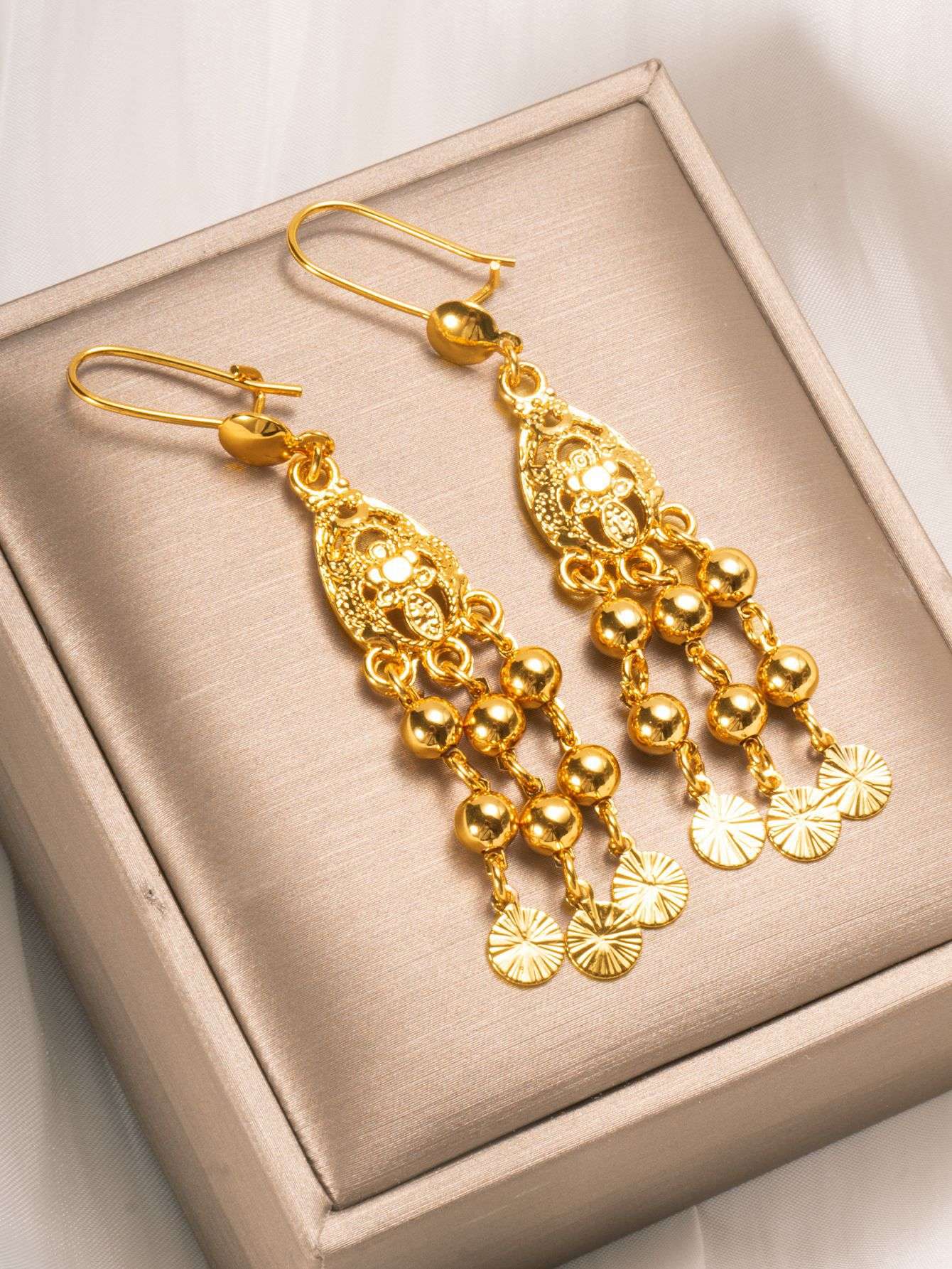 AU999 24K Gold Women's Ear Hanging Earrings - Elegant Dangle Jewelry