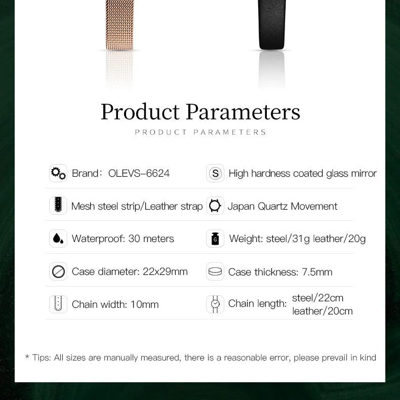 OLEVS 6624 Original Women Watch Luxury Top Green Square Waterproof Clock Fashion Elegant Brand Women Quartz Watch Reloj Mujer