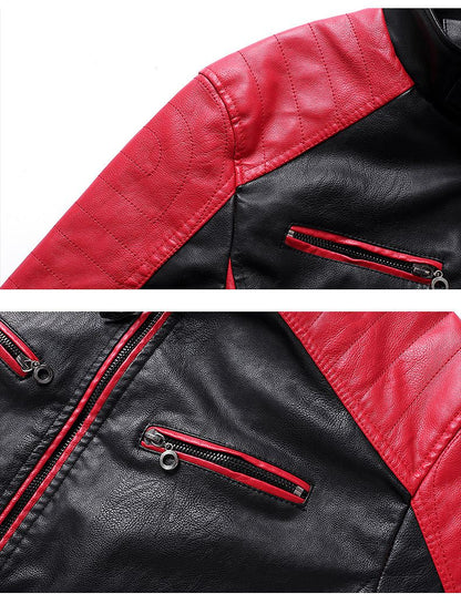 2025 New Color Blocked Stand Up Collar PU Leather Motorcycle Bike Jackets for Men,multi-color Spring Autumn  Thin Casual PU Coat