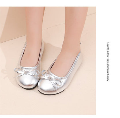 Elegant Girls Shoes Metal Colored Princess Casual Flats Soft Mary Jane Shoe Children Gold Silver Classic Ballet Flats Shoe 26-37