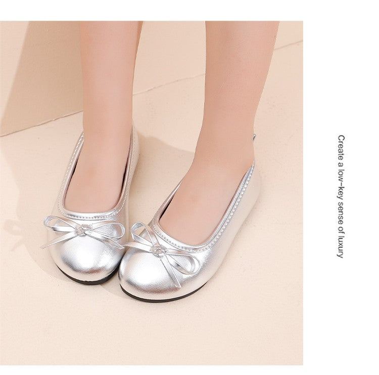 Elegant Girls Shoes Metal Colored Princess Casual Flats Soft Mary Jane Shoe Children Gold Silver Classic Ballet Flats Shoe 26-37