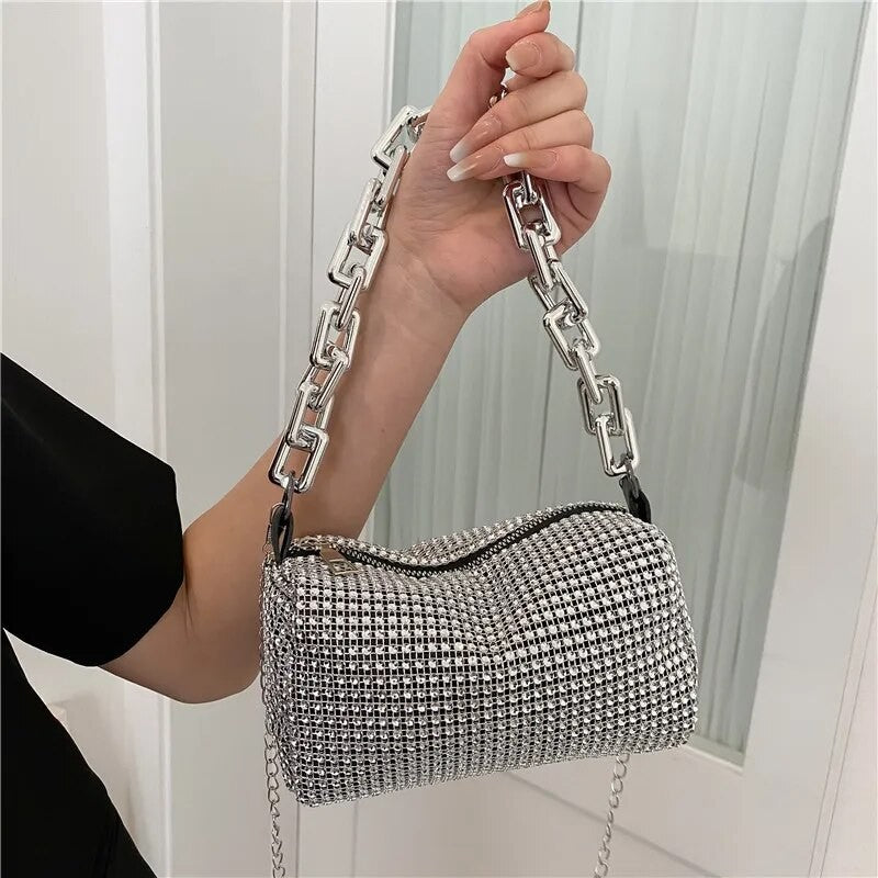 Luxury Rhinestone Bucket Bag Glitter Chain Prom Purse Women's Dinner Package Fashion Female Shoulder Bag