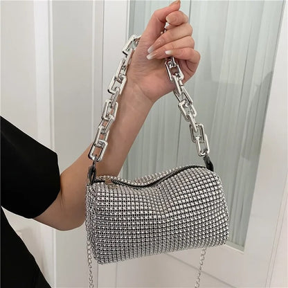 Luxury Rhinestone Bucket Bag Glitter Chain Prom Purse Women's Dinner Package Fashion Female Shoulder Bag