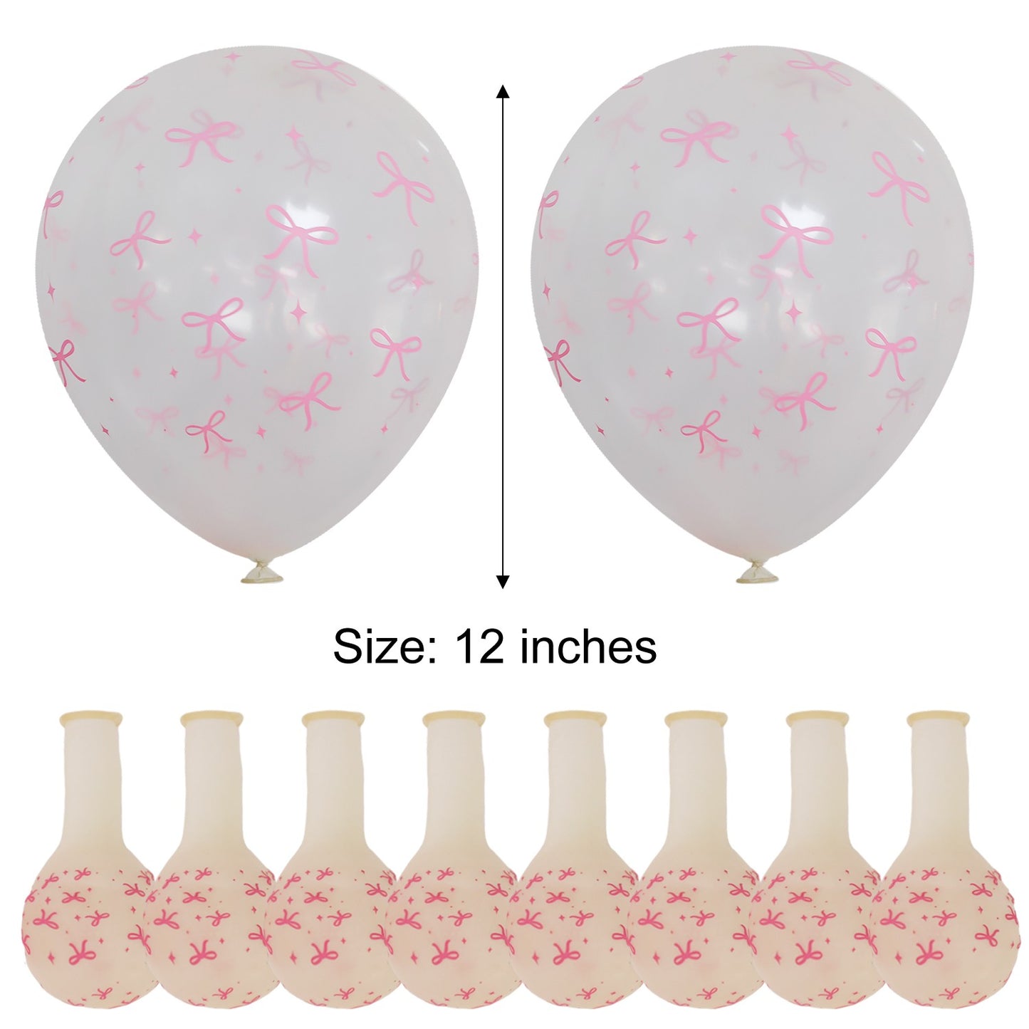 50/10pcs Bow Theme Latex Balloon 12 Inches Bowknot Print White Balloons for Kids Girls Birthday Baby Shower Wedding Party Decor