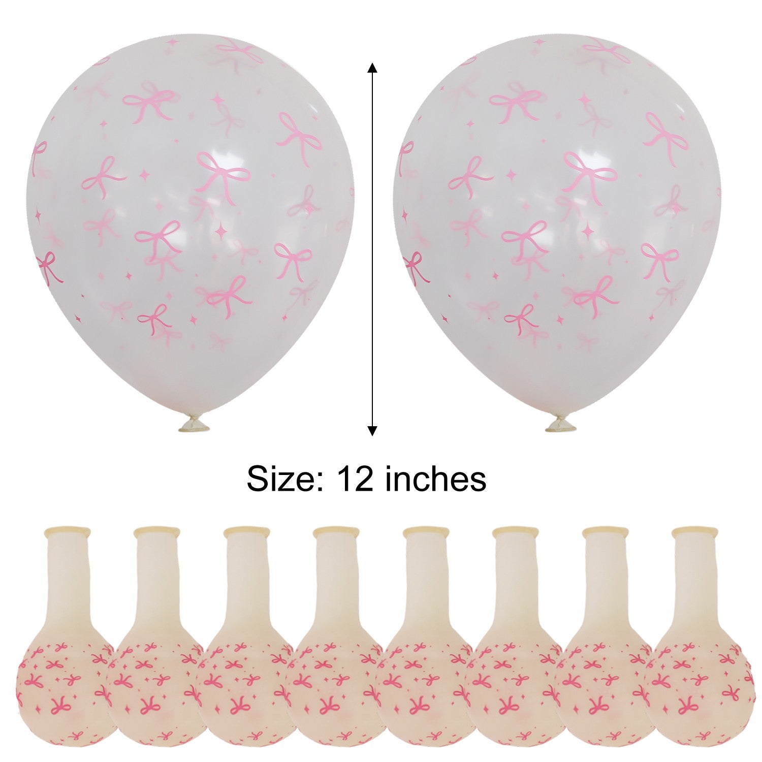 50/10pcs Bow Theme Latex Balloon 12 Inches Bowknot Print White Balloons for Kids Girls Birthday Baby Shower Wedding Party Decor