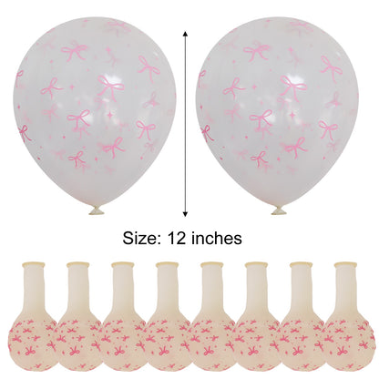 50/10pcs Bow Theme Latex Balloon 12 Inches Bowknot Print White Balloons for Kids Girls Birthday Baby Shower Wedding Party Decor