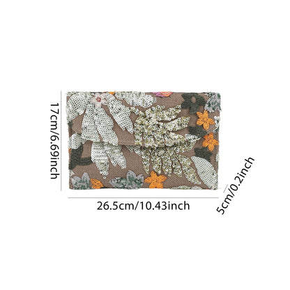 Straw Bag Evening Clutch Sequin Envelope Package Embroidered Handbag for Wedding Vacation Travel