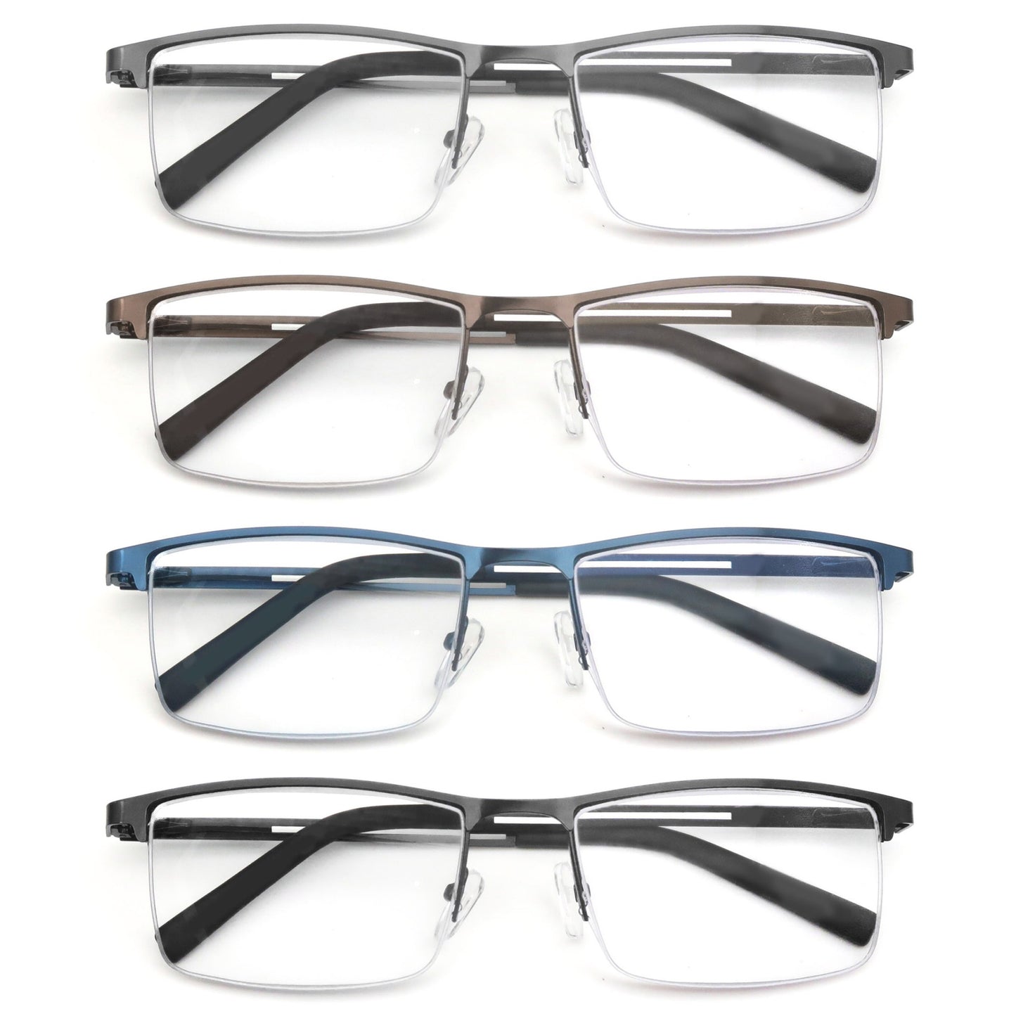 Blue Light Reading Glasses Men Computer Readers Anti Glare Metal Frame with Spring Hinge UV400 Protection Eye Strain Relief