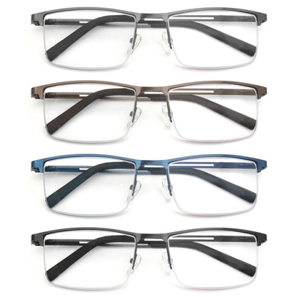 Blue Light Reading Glasses Men Computer Readers Anti Glare Metal Frame with Spring Hinge UV400 Protection Eye Strain Relief