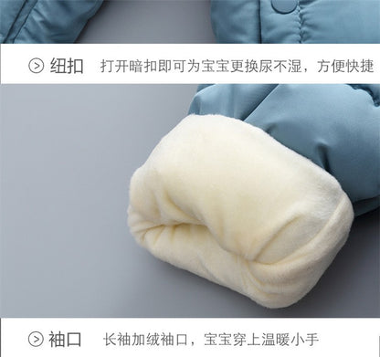 OLEKID 2025 Baby Winter Snowsuit Plus Velvet Thick Baby Boys Jumpsuit 0-2 Years Newborn Romper Baby Girls Overalls Toddler Coat