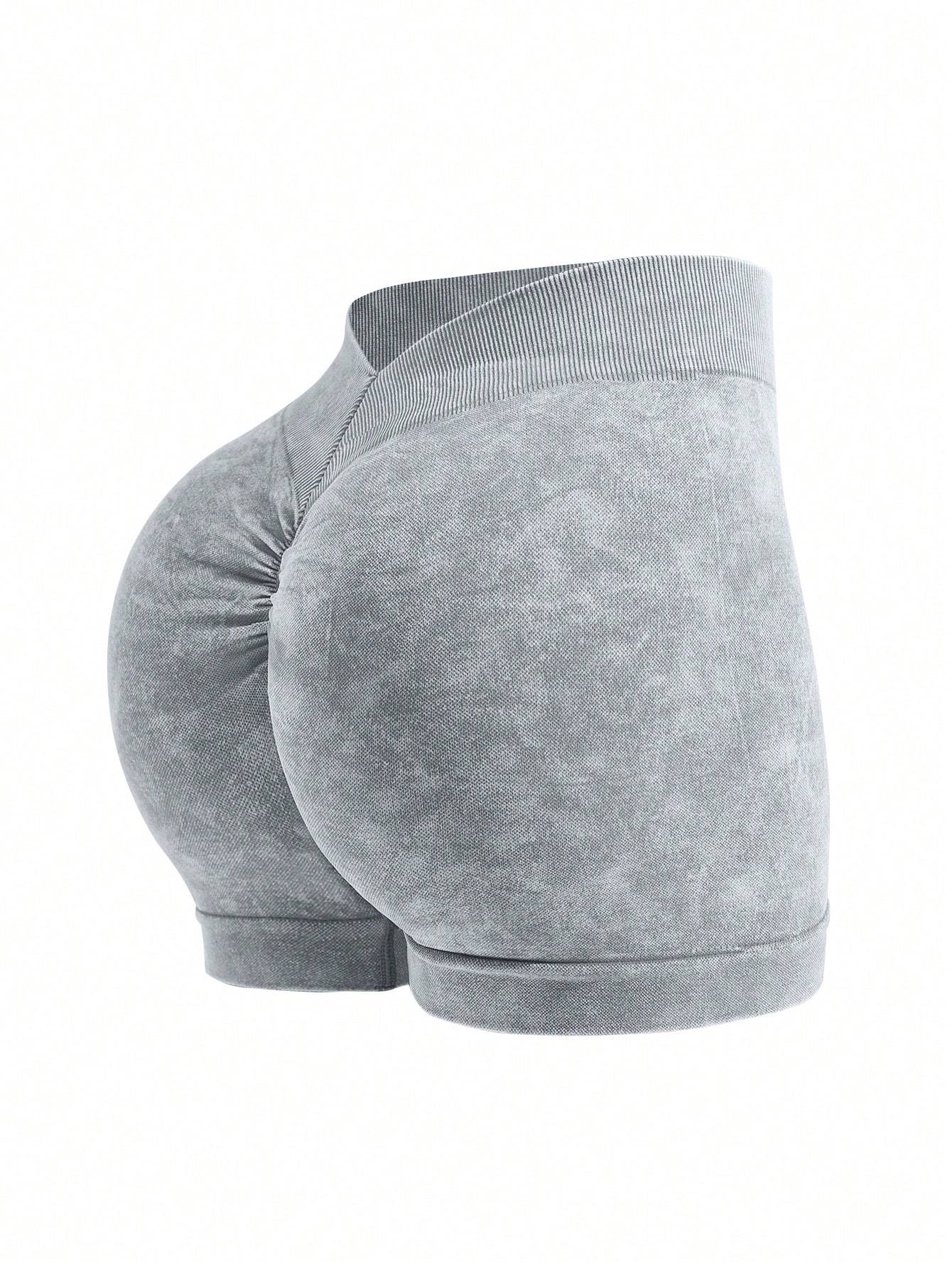 Women's Washed Yoga Shorts Fitness Quick Drying High Waist Workout Biker Shorts Hip Lift V Waist Sports Shorts