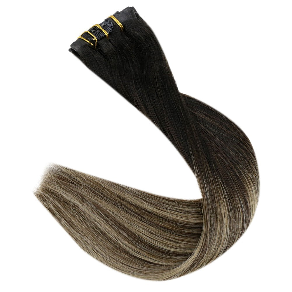 Full Shine PU Clip Hair Extensions Cabelo Humano Remy 100g Extensões Invisíveis Sem Costura de Cabelo Humano Clip-In Cor Balayage Loiro