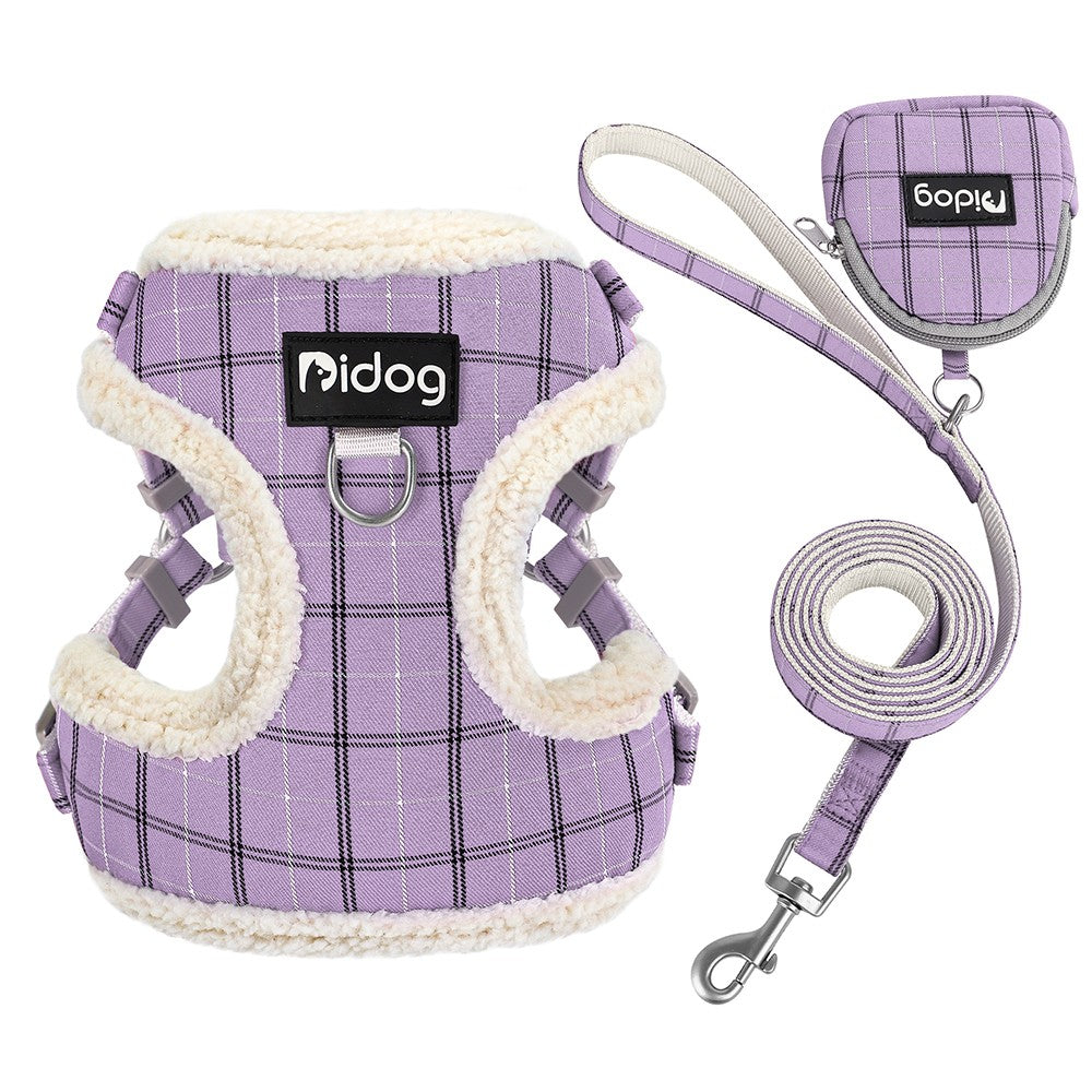 Conjunto de Coleira e Peitoral Respirável para Cães Peitoral de Pele para Cães Quente de Inverno Colete Corda para Passeio de Animais com Saco de Lixo para Cães Pequenos e Médios