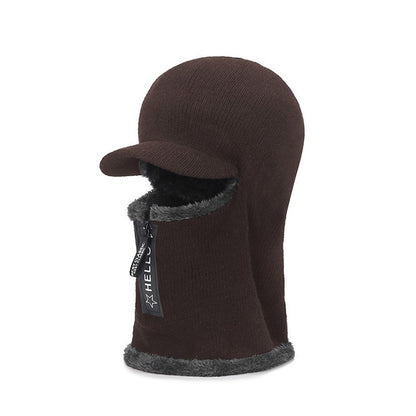 Novos Homens Inverno Quente Lã Chapéu Outdoor Proteção Orelha Chapéus Quente Grosso Bicicleta Gorro de Malha com Cachecol Viseiras à Prova de Vento