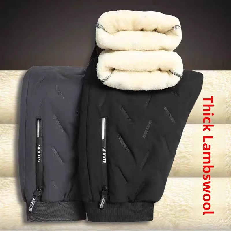 Men's Winter Thiened Lamb Velvet Pants down Feather Windproof Cotton Trousers Loose Fit Warm Casual Long Pants